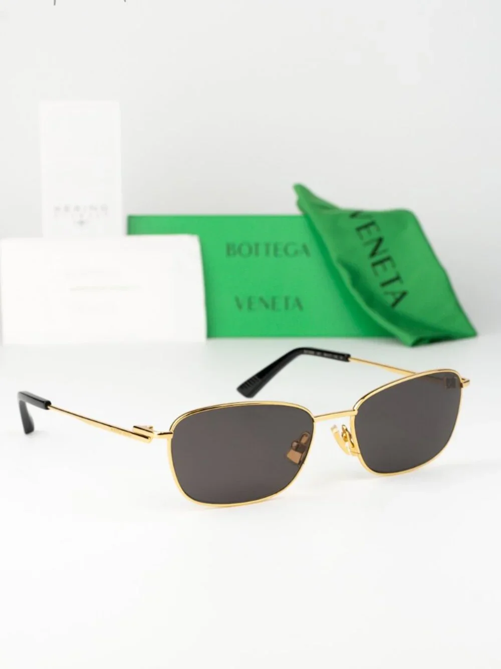 Bottega Veneta Men Sunglasses Gold Grey Rectangle BV1300S 001 NEW AUTHENTIC